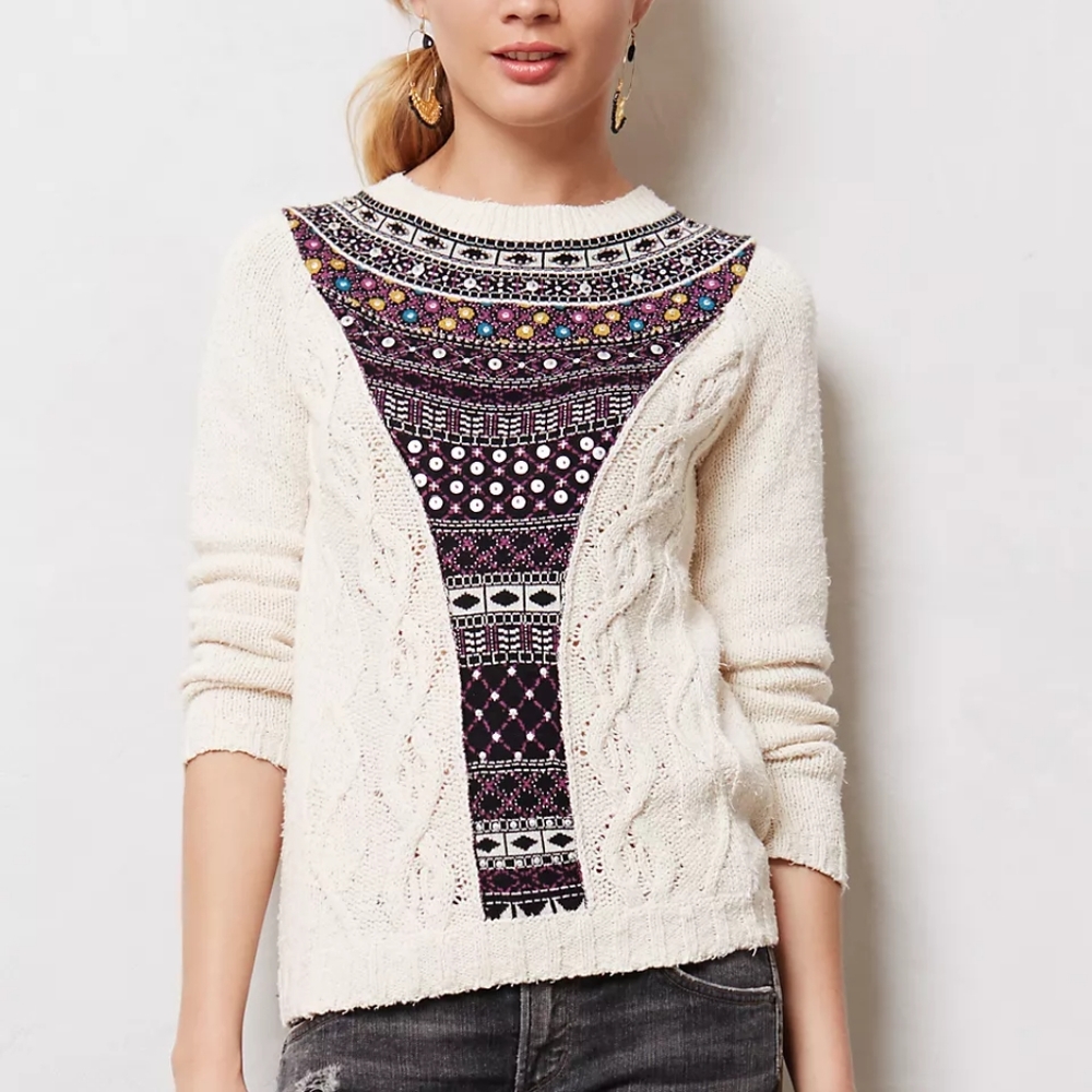 Anthropologie Angel of the North Algarve Beaded Sweater